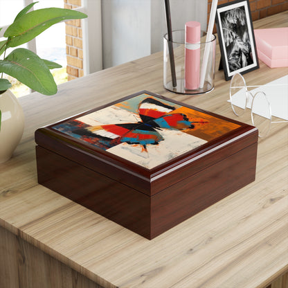 Bauhaus-Inspired Butterfly Symphony: Jewelry Box with Vibrant Colors and Intricate Details