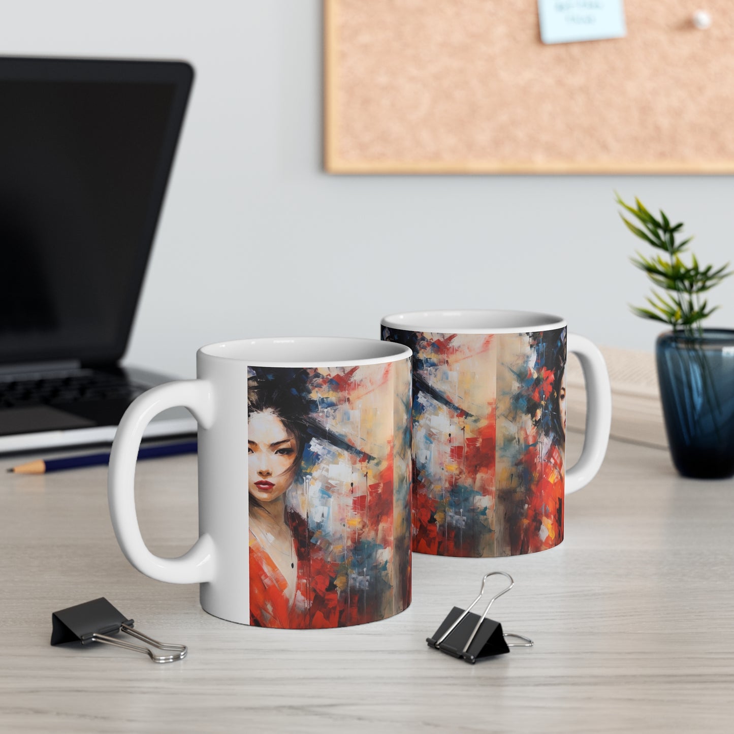 Embrace the Beauty: Geisha Painting Ceramic Mug for Abstract Art Lovers