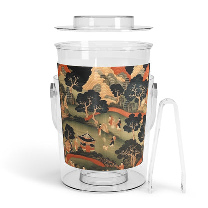 Tapestry Treasures: Japanese-inspired Ice Bucket with Tongs for Art Lovers