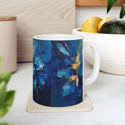 Captivating Blue Orchid Abstract Art: Ceramic Mug for Creative Souls