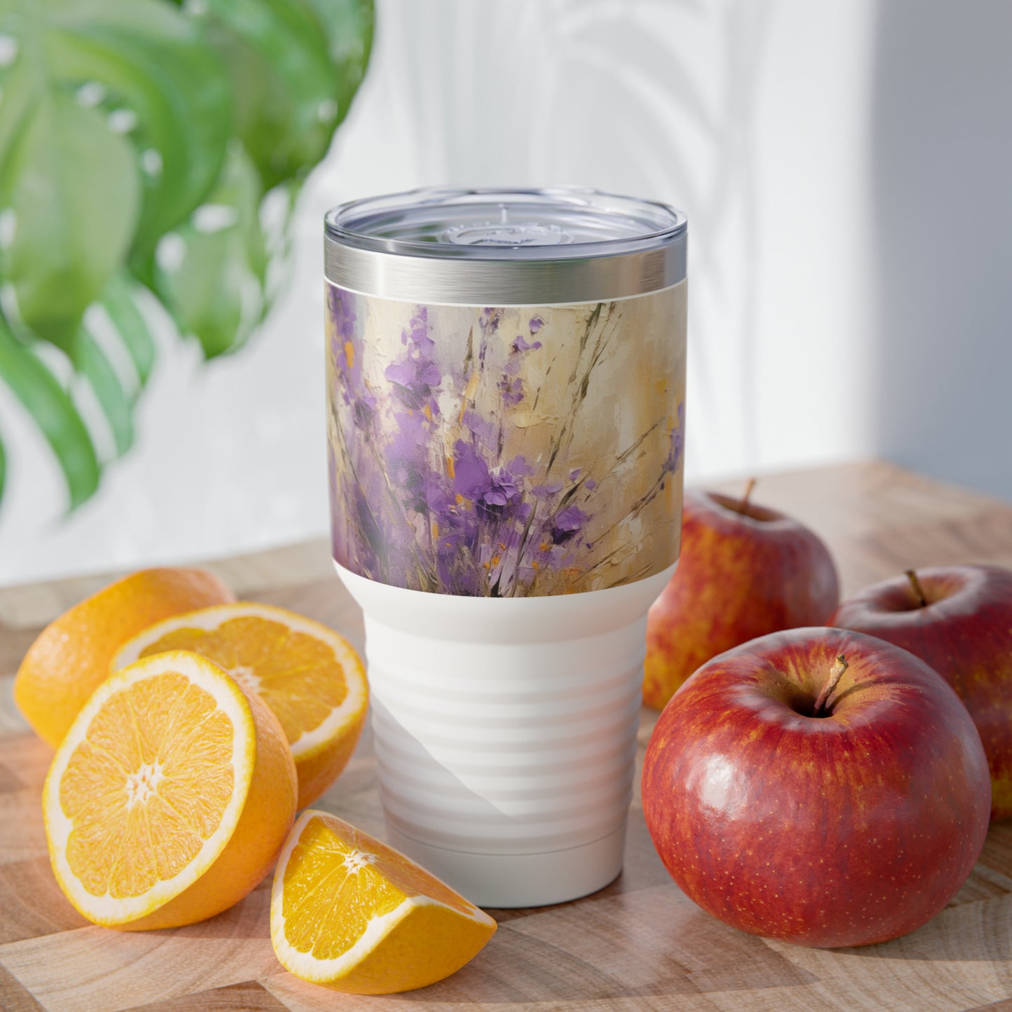 Artistic Expressions: Lavender Drawing on Ringneck Tumbler, A Symphony of Colors