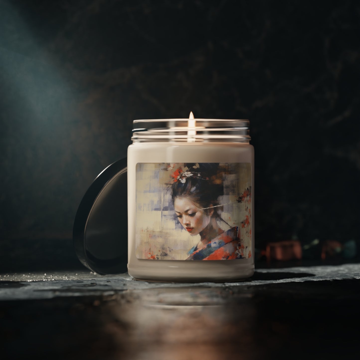 Japanese-Inspired Abstract Oil Painting Scented Soy Candle: Celebrating Geisha Beauty