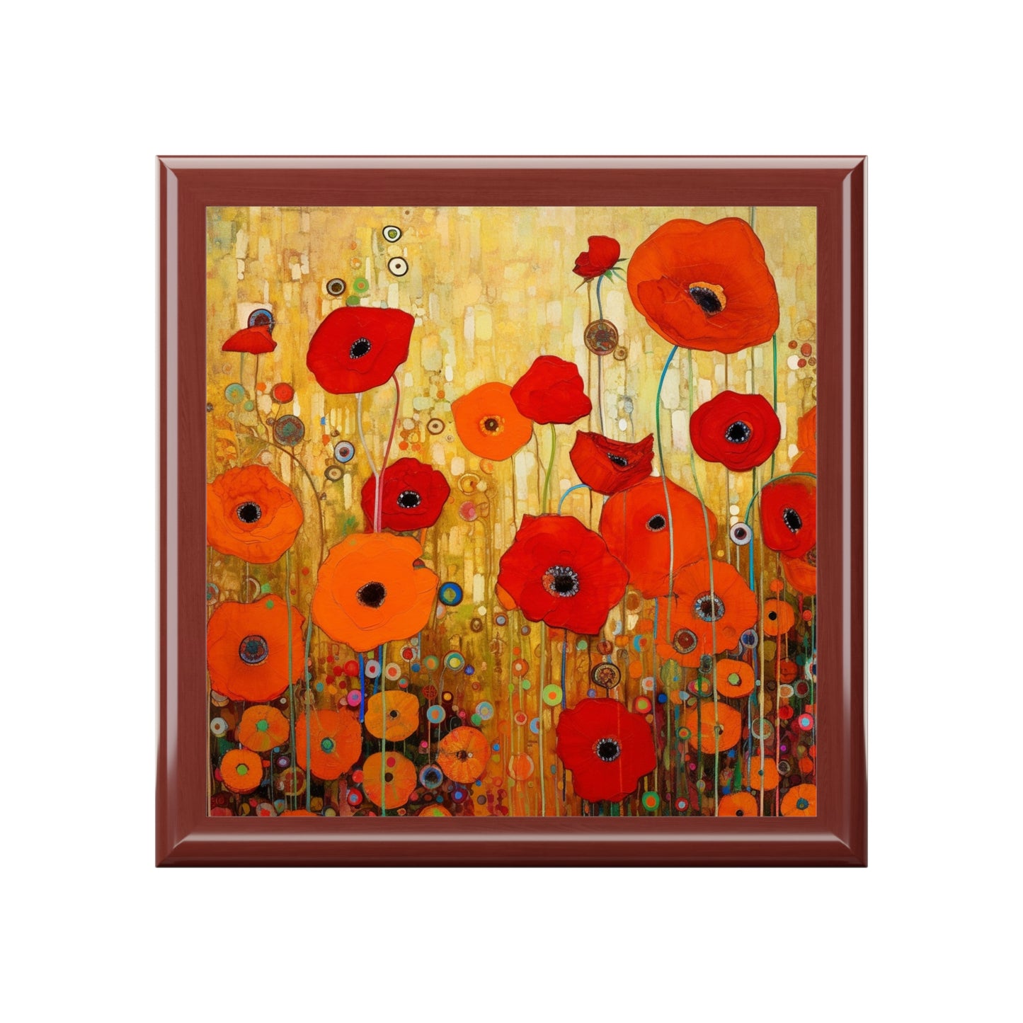 Timeless Beauty: 19th Century Fashion Meets Gustav Klimt's Poppies in a Jewelry Box