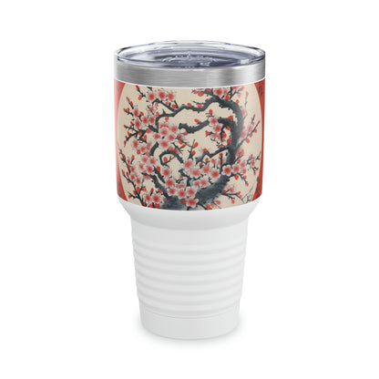 Melodic Petal Ensemble: Ringneck Tumbler Celebrating the Grace of Cherry Blossom Tree Drawings