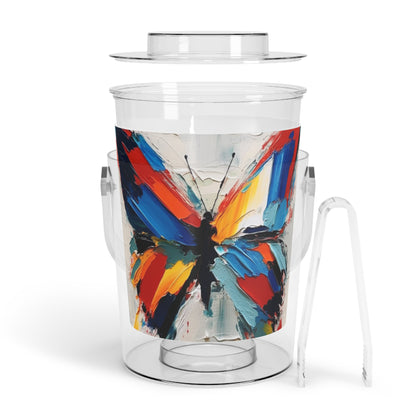 Abstract Ice Bucket with Tongs for Art Lovers: Butterfly-Inspired Delight