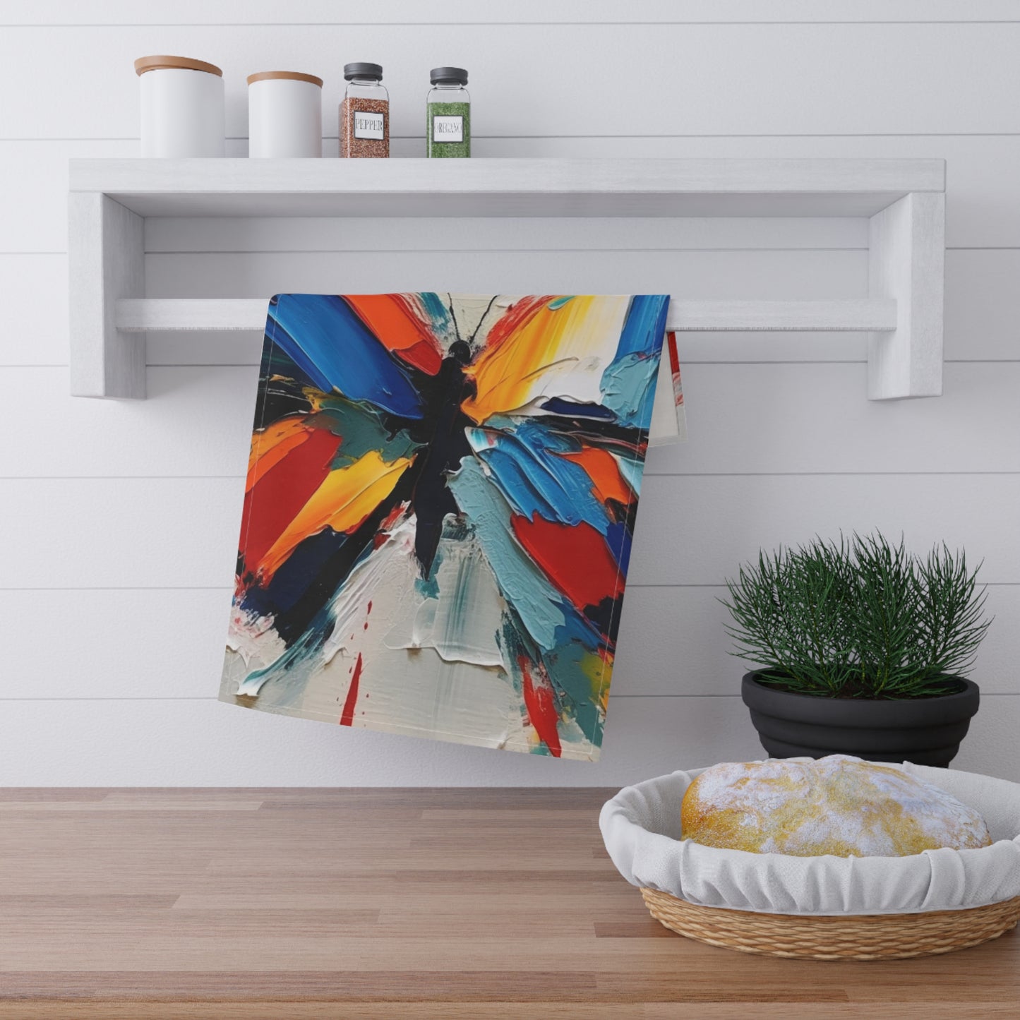 Abstract Kitchen Towel for Art Lovers: Butterfly-Inspired Delight