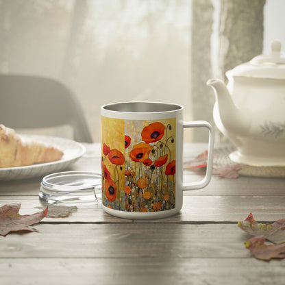 Modern Art in Your Hands: Gustav Klimt Poppies Insulated Coffee Mug