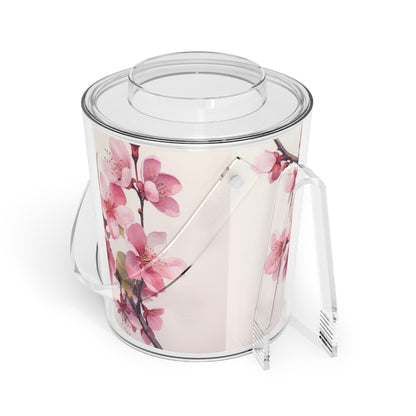 Artistic Flourish: Floral Watercolor Cherry Blossom Ice Bucket with Tongs