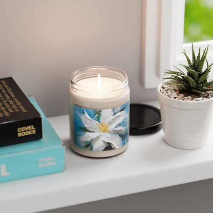 Ethereal Elegance: Scented Soy Candle featuring an Abstract Oil Painting of Jasmine