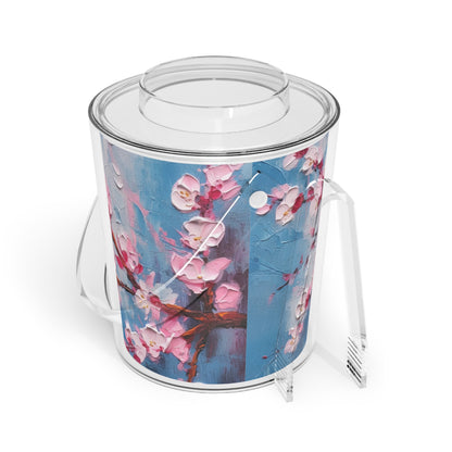 Ice Bucket with Tongs with Abstract Cherry Blossom Drawing: Embrace the Serenity