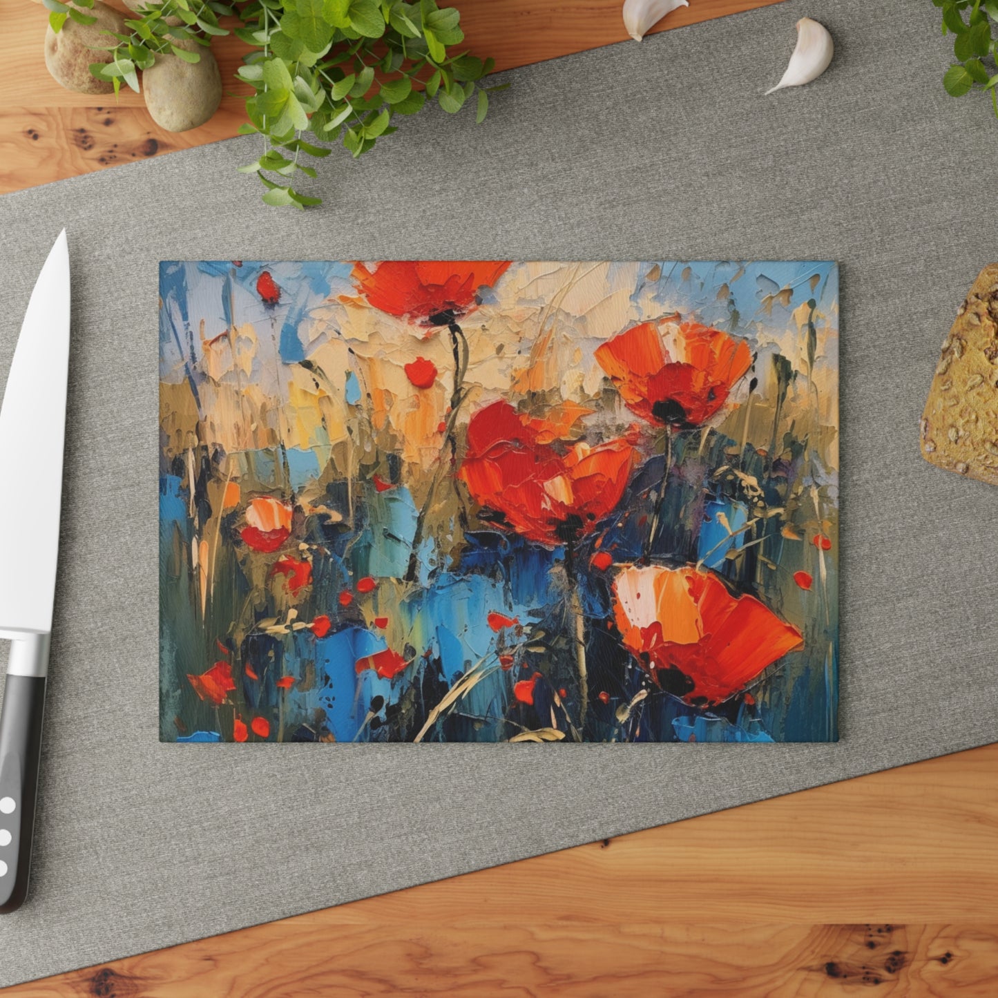 Glass Cutting Board Paradise: Abstract Poppy Artwork