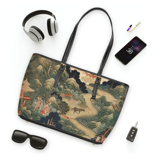 Japanese Tapestry PU Leather Shoulder Bag: Embrace the Artistic Splendor