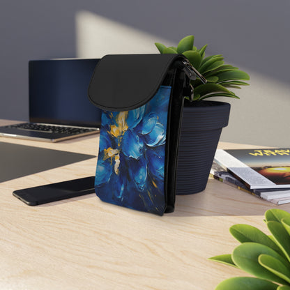 Abstract Wallpaper Small Cell Phone Wallet: Immersive Floral Beauty with Blue Orchid Motif