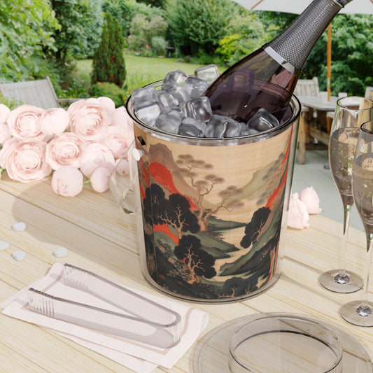 Custom Japanese Tapestry on a Ice Bucket with Tongs- Elevate Your Drink Experience with Unique Artistic Expression