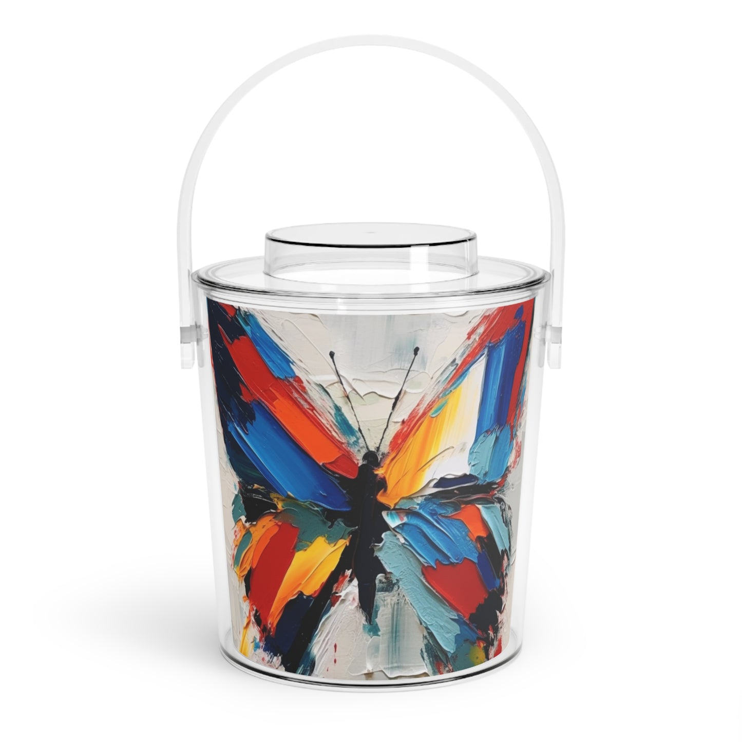 Abstract Ice Bucket with Tongs for Art Lovers: Butterfly-Inspired Delight