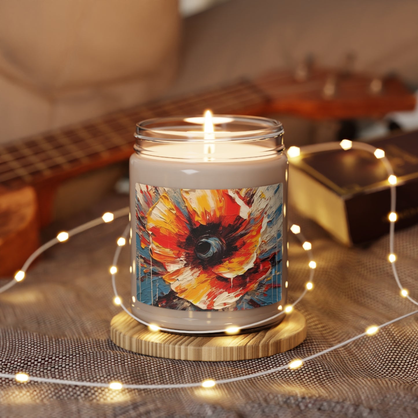 Poppy Symphony: Scented Soy Candlewith Abstract Floral Artwork