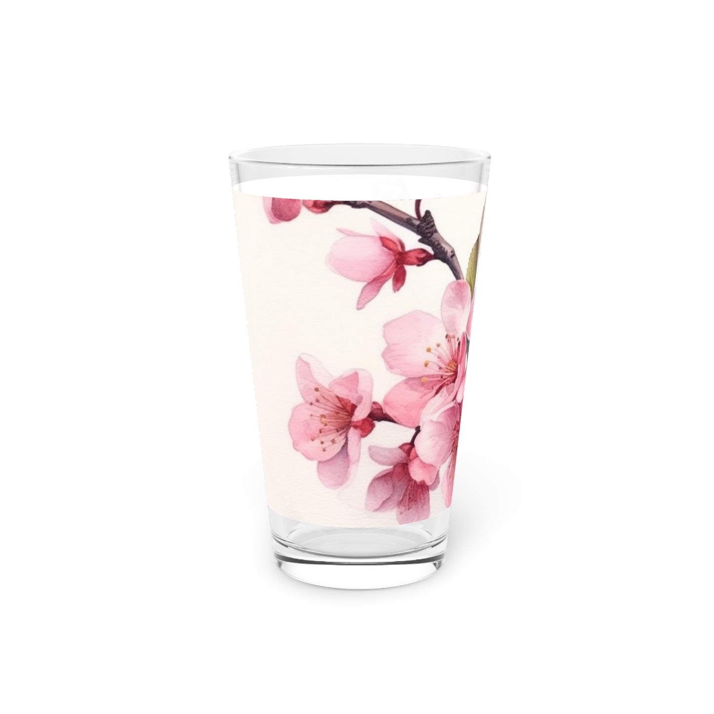 Artistic Flourish: Floral Watercolor Cherry Blossom Pint Glass