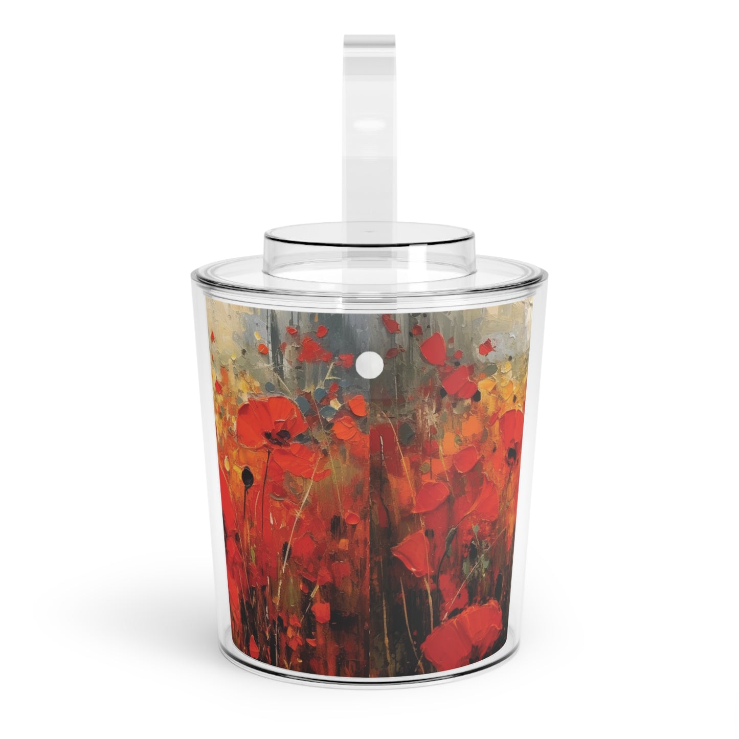 Whimsical Poppy Art on Ice Bucket with Tongs