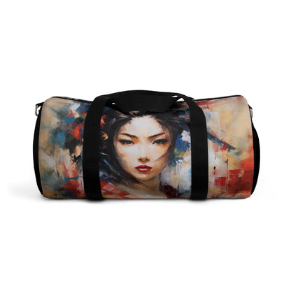 Abstract Geisha Art Duffel Bag: Captivating Brushstrokes in a Japanese Aesthetic