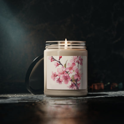 Artistic Flourish: Floral Watercolor Cherry Blossom Scented Soy Candle