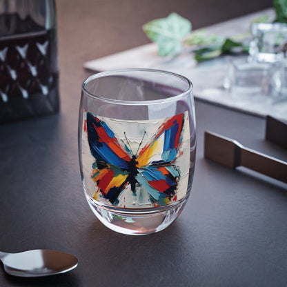 Abstract Whiskey Glass for Art Lovers: Butterfly-Inspired Delight