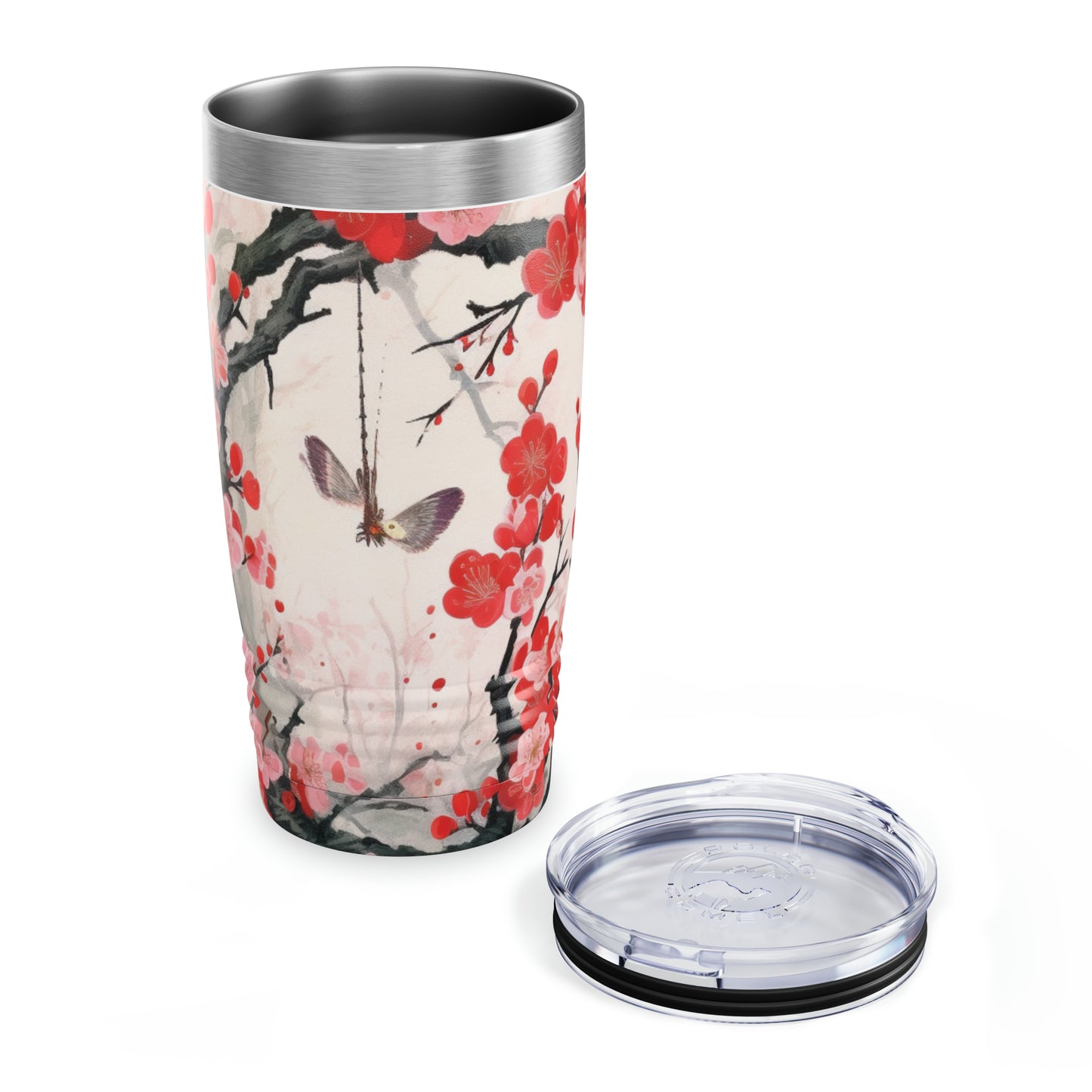 Cherry Blossom Delight: Ringneck Tumbler Adorned with Intricate Flower Drawings and Artistry