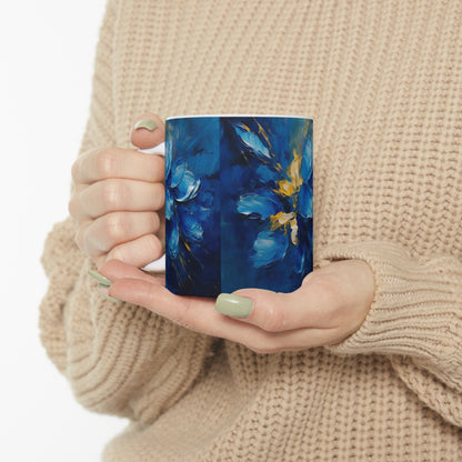 Captivating Blue Orchid Abstract Art: Ceramic Mug for Creative Souls