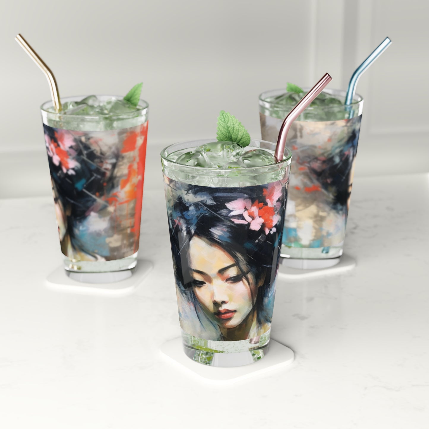 Pint Glass with Geisha Art: Sip in Style with Japanese Artistic Flair