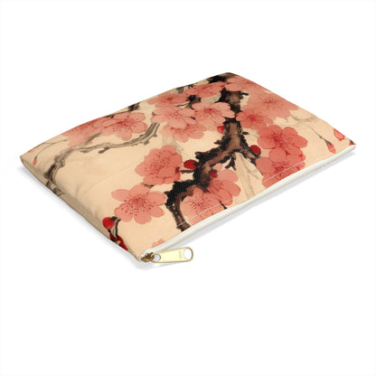 Floral Fusion: Accessory Pouch Merging Cherry Blossom Beauty and Artistic Flower Drawings