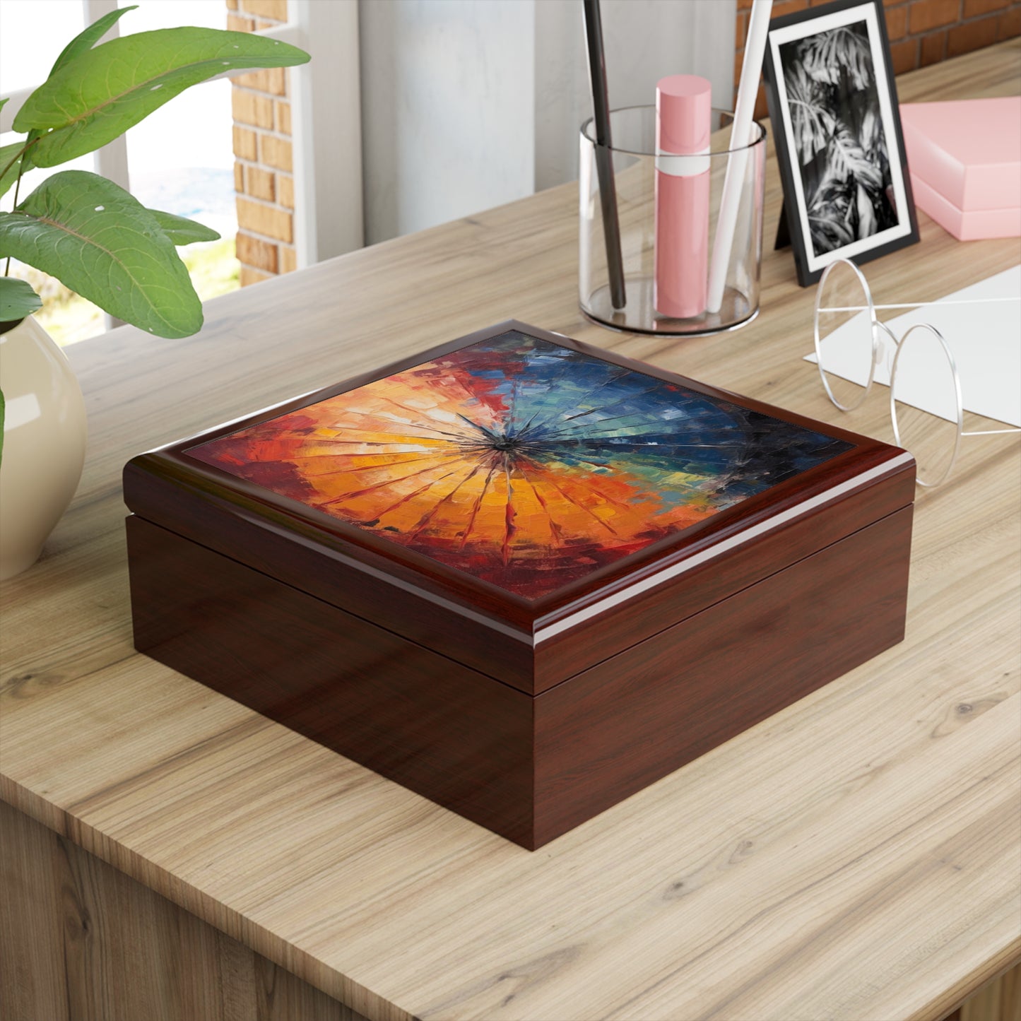 Abstract Art Jewelry Box: Japanese Umbrella, A Reflection of Creativity