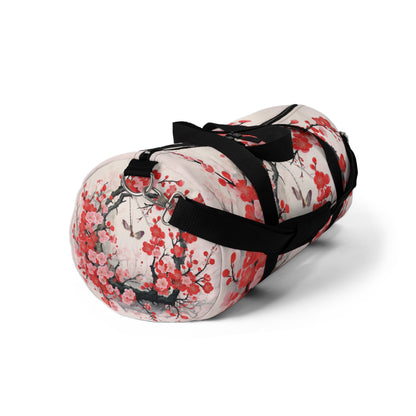 Cherry Blossom Delight: Duffel Bag Adorned with Intricate Flower Drawings and Artistry