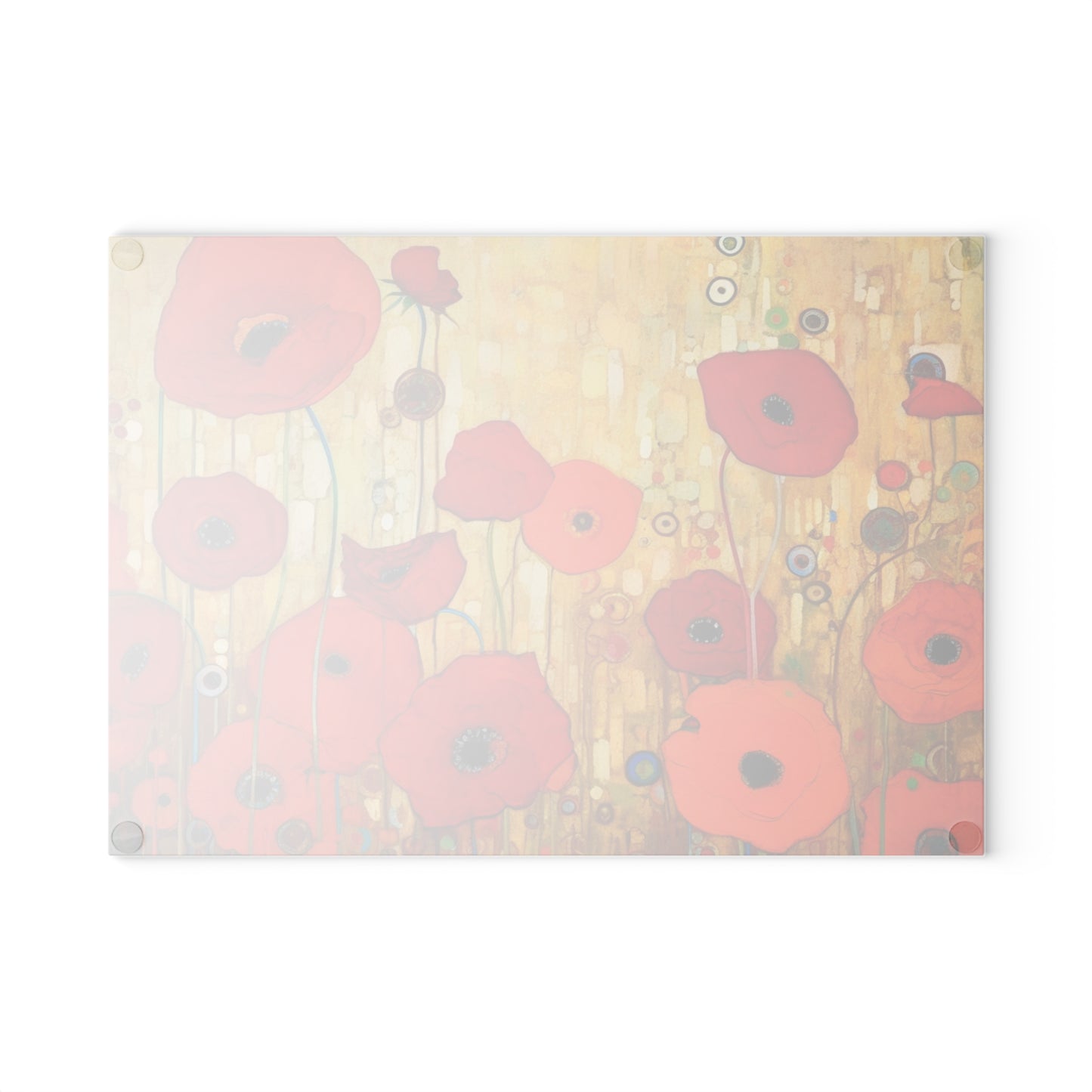 Floral Symphony: Glass Cutting Board showcasing Gustav Klimt's Poppies in Art Nouveau