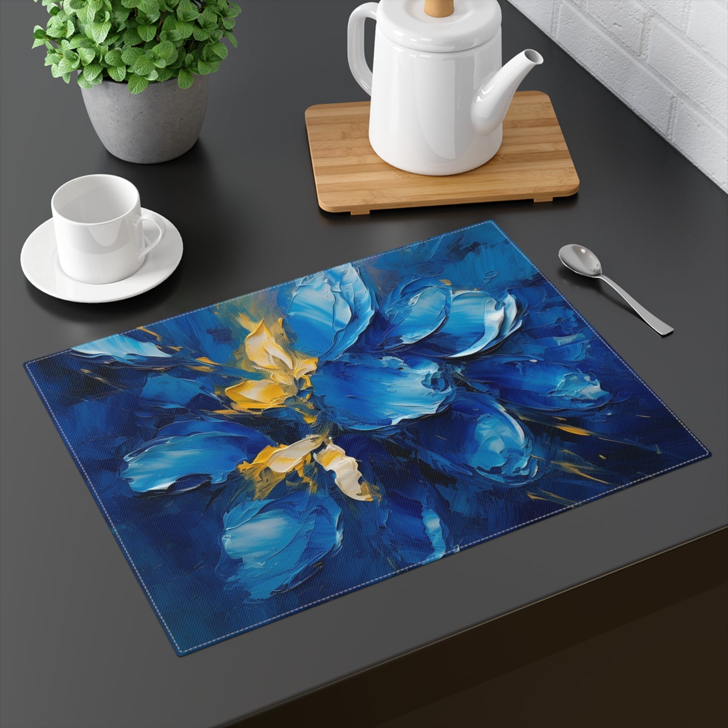 Abstract Wallpaper Placemat: Immersive Floral Beauty with Blue Orchid Motif