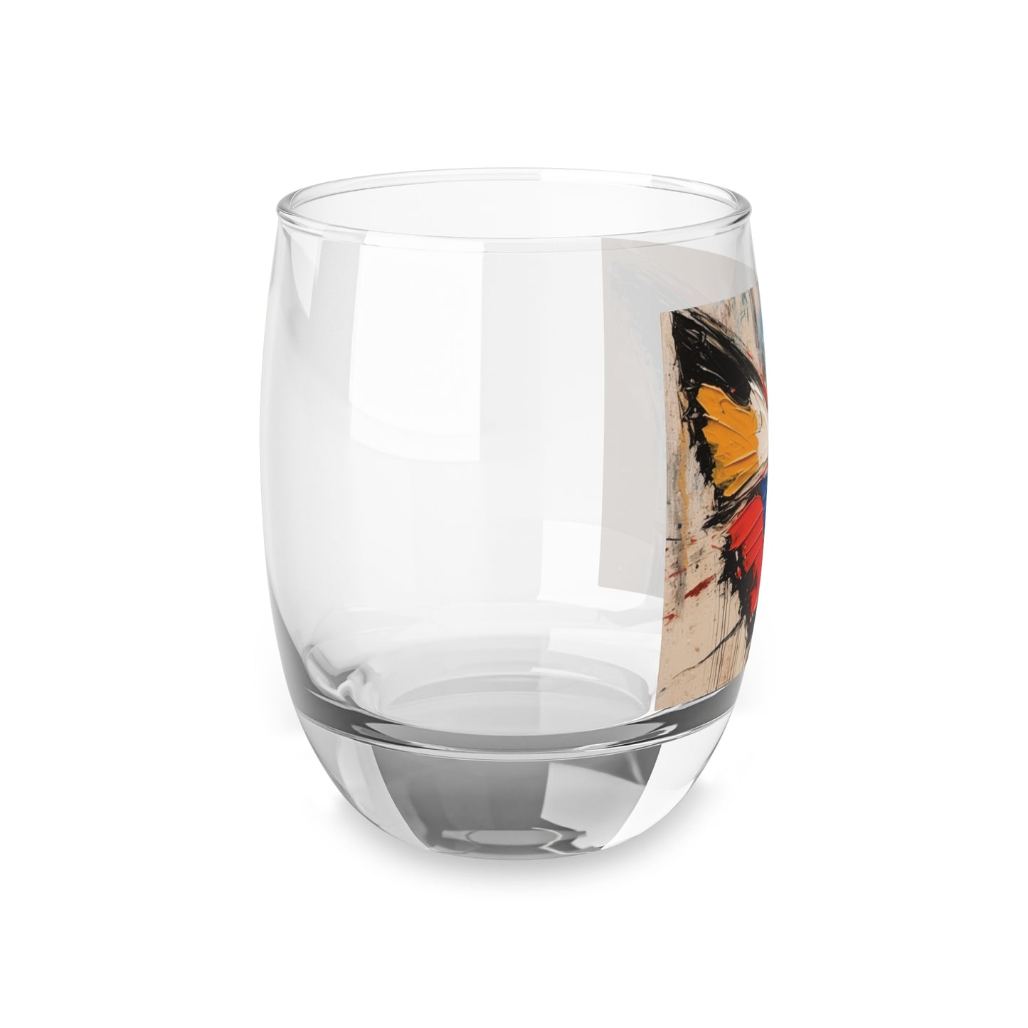 Abstract Bauhaus Design: Whiskey Glass with Butterfly-Inspired Brush Strokes