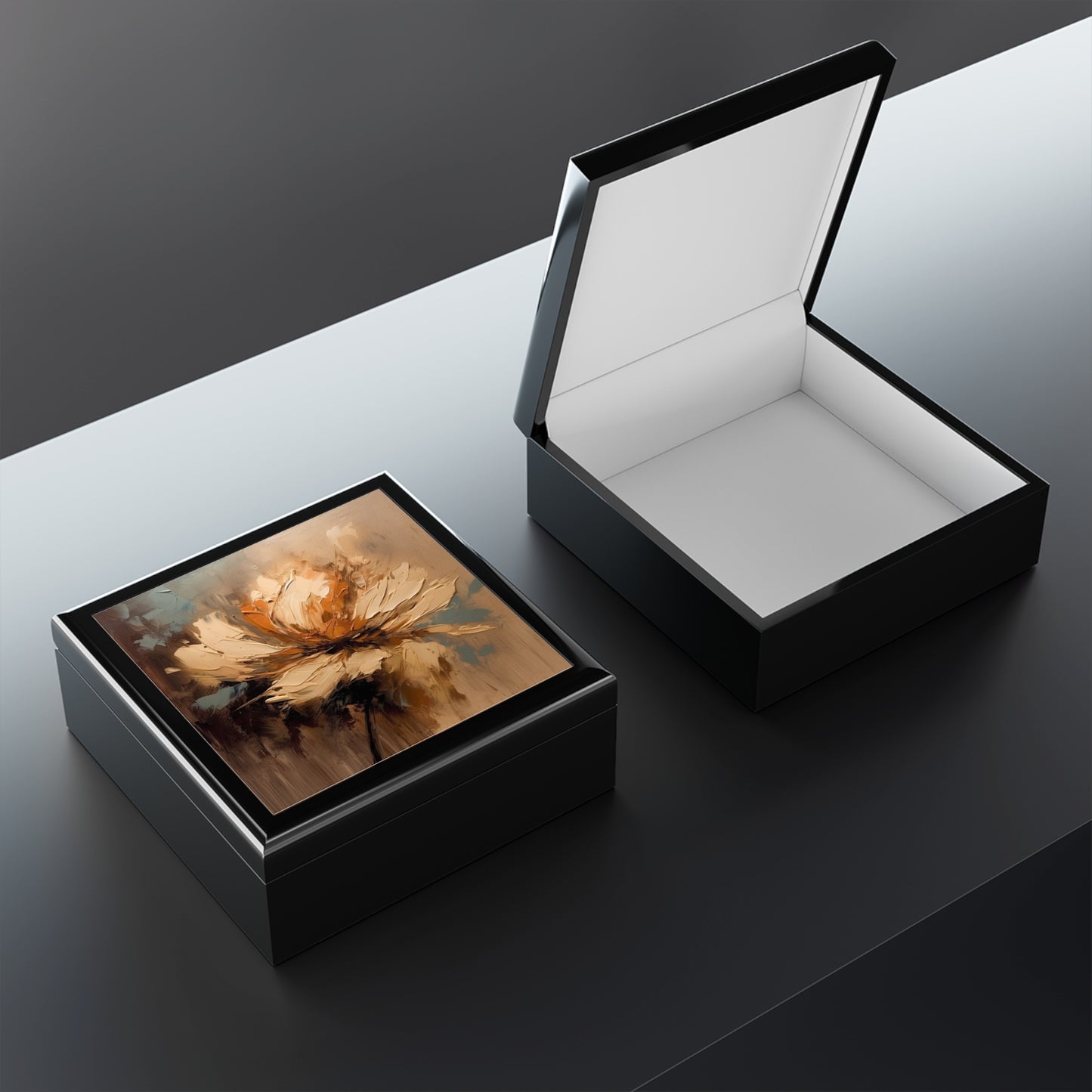 Artistic Fusion: Jewelry Box Infused with Tan Hua-Inspired Abstract Art