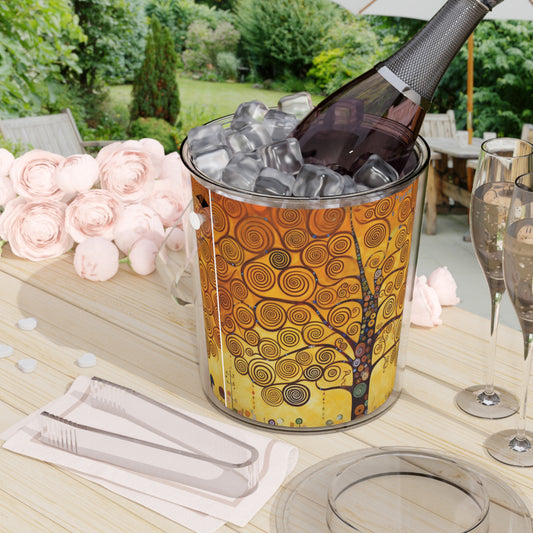 Symbolic Harmony: Gustav Klimt Tree of Life Ice Bucket with Tongs, Embrace Artistic Elegance