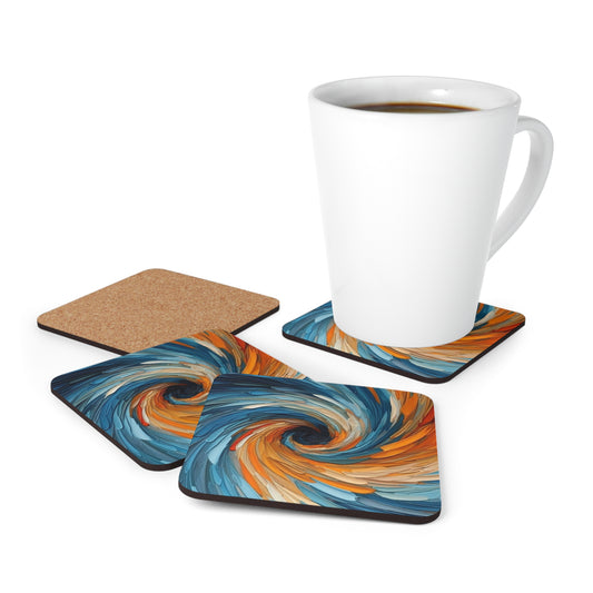 Vintage Fusion: Abstract Art and Midcentury Modern Corkwood Coaster Set for Retro Charm