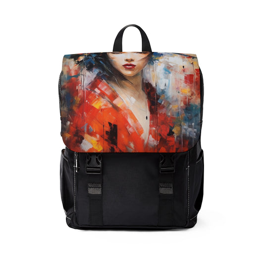 Abstract Geisha Art Unisex Casual Shoulder Backpack: Captivating Brushstrokes in a Japanese Aesthetic