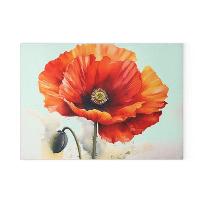 Stunning Poppy Flower Watercolor Glass Cutting Board: A Blossoming Experience