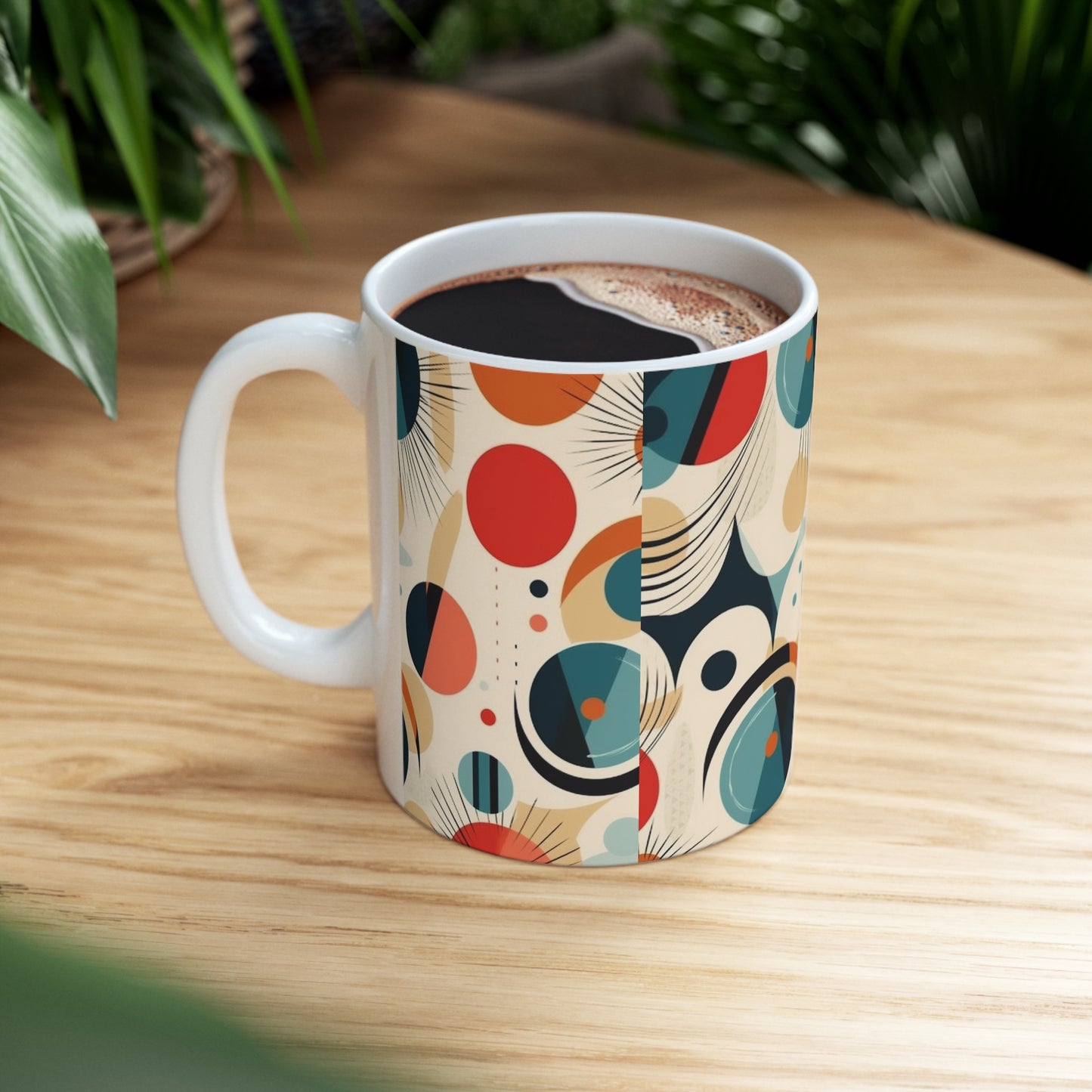 Midcentury Modern Delight: Ceramic Mug with Abstract Art and Atomic Age Design