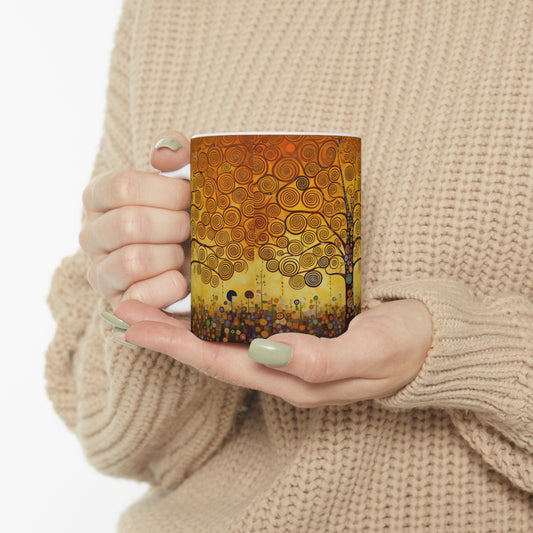 Symbolic Harmony: Gustav Klimt Tree of Life Ceramic Mug, Embrace Artistic Elegance