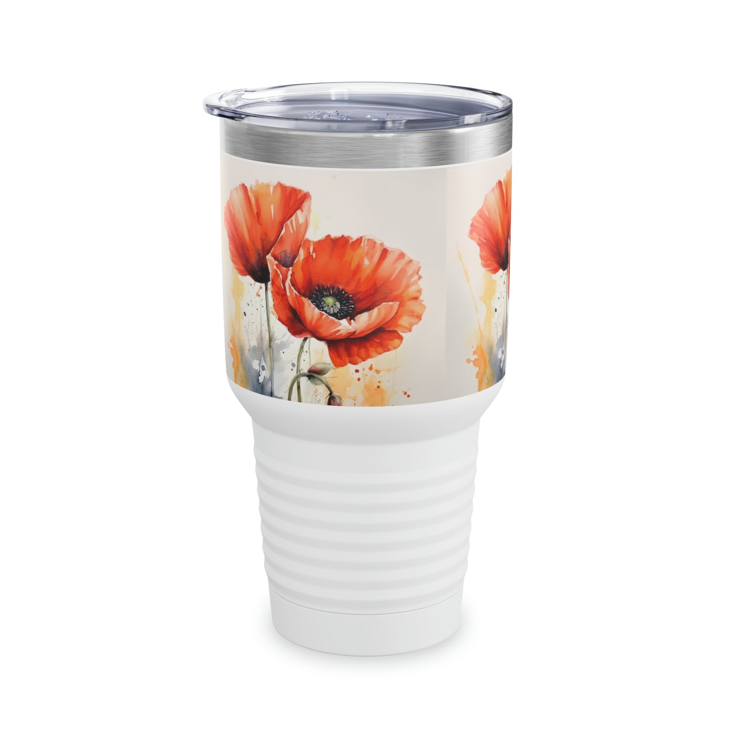 Whimsical Garden: Ringneck Tumbler with Watercolor Poppy Flower Art