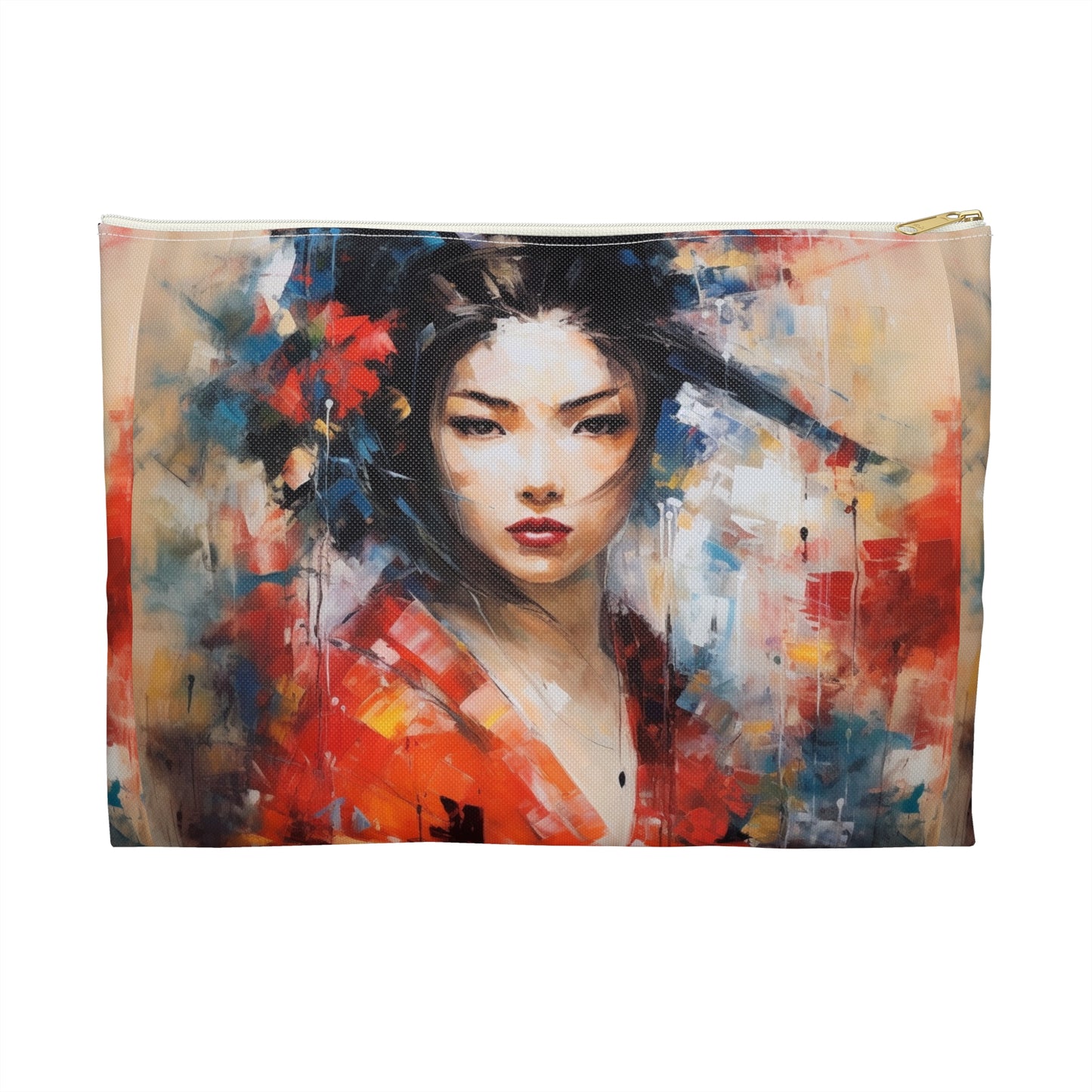 Abstract Geisha Art Accessory Pouch: Captivating Brushstrokes in a Japanese Aesthetic