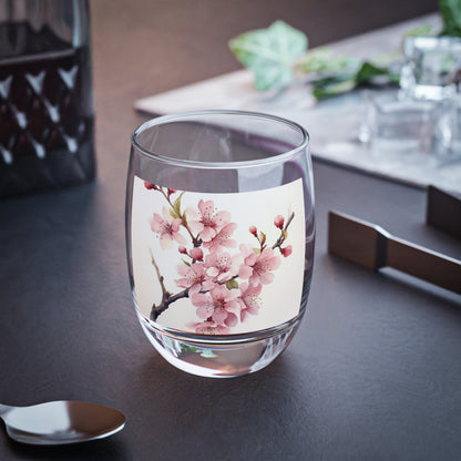 Watercolor Cherry Blossom Whiskey Glass