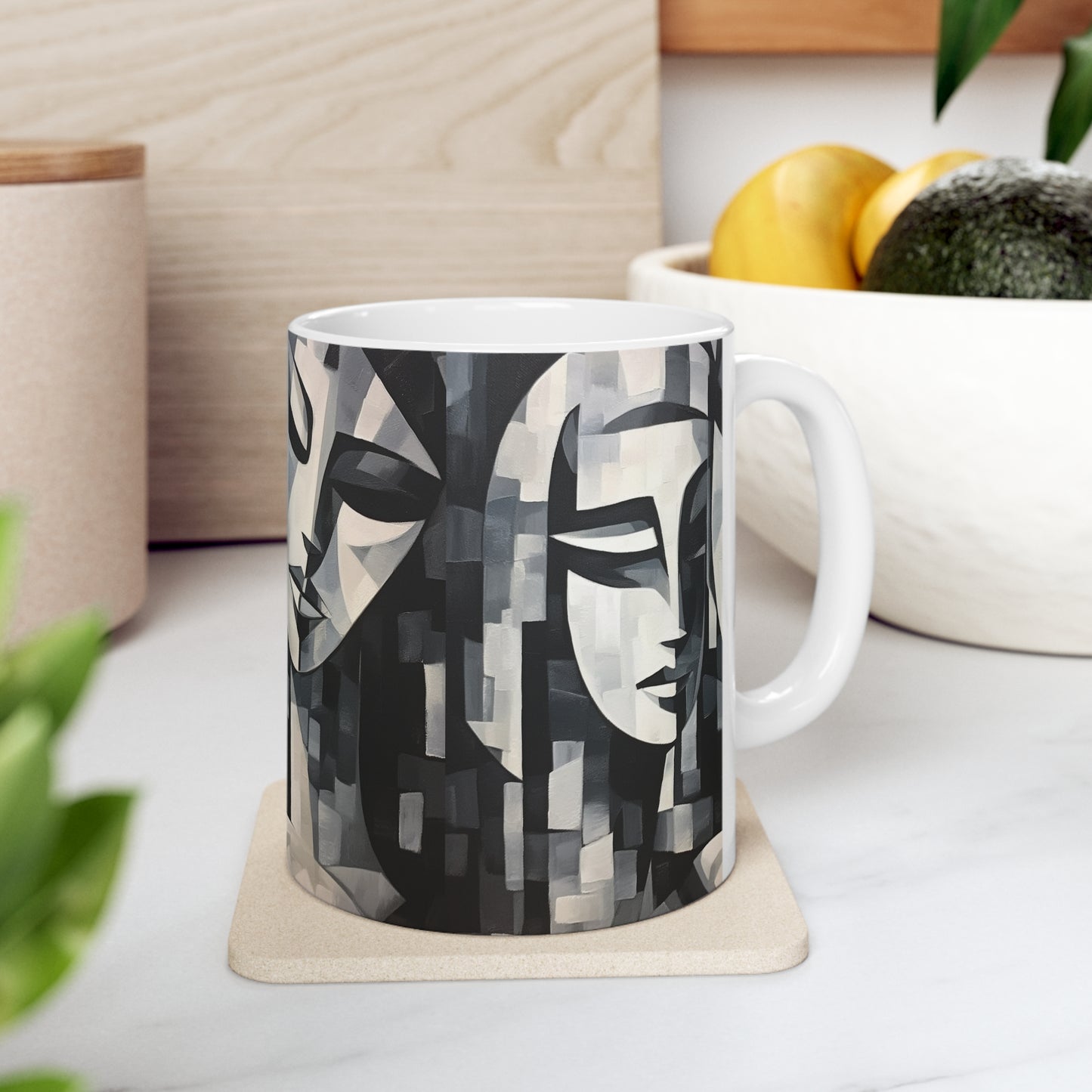 Abstract Oil Paint Ceramic Mug: Cubist Artistry in a Portable Masterpiece