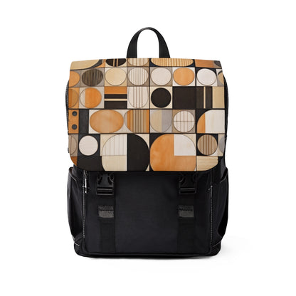 Circular Harmony: Unisex Casual Shoulder Backpack with Earthy Geometric Art