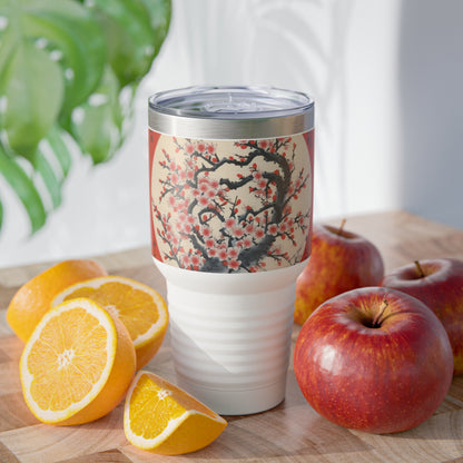 Melodic Petal Ensemble: Ringneck Tumbler Celebrating the Grace of Cherry Blossom Tree Drawings