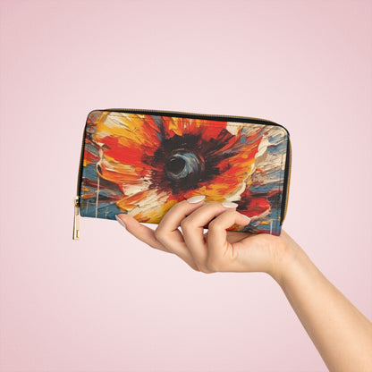 Poppy Symphony: Zipper Wallet with Abstract Floral Artwork