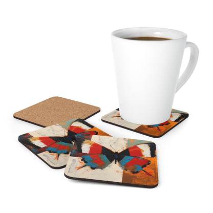 Bauhaus-Inspired Butterfly Symphony: Corkwood Coaster Set with Vibrant Colors and Intricate Details