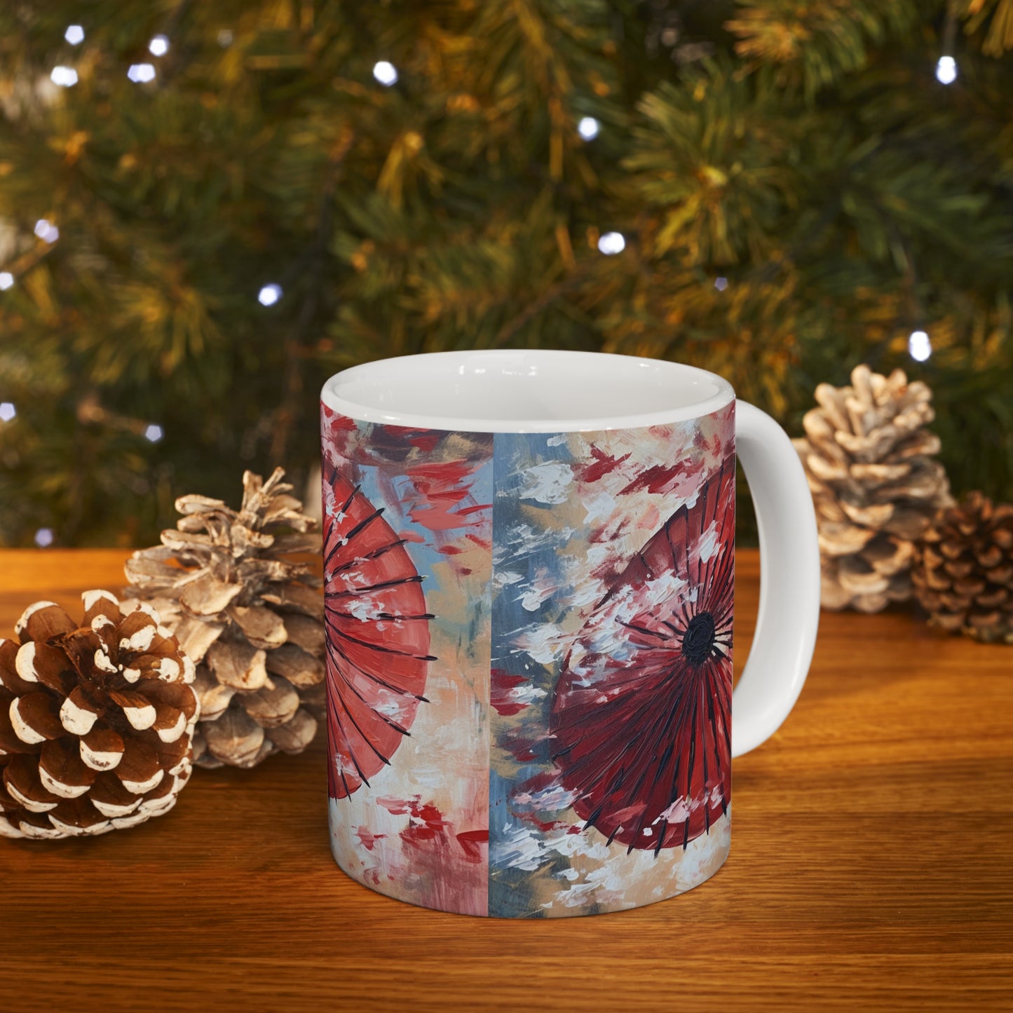 Abstract Japanese Umbrella Painting Ceramic Mug: Unleashing Artistic Beauty